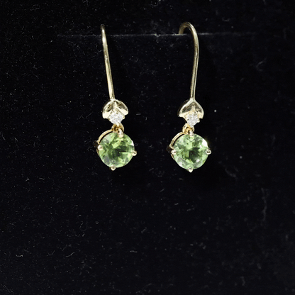 1 Carat Round Peridot and Moissanite Drop Earrings with Fish Hook