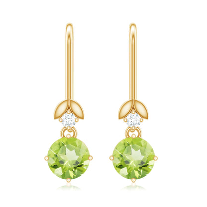 1 Carat Round Peridot and Moissanite Drop Earrings with Fish Hook