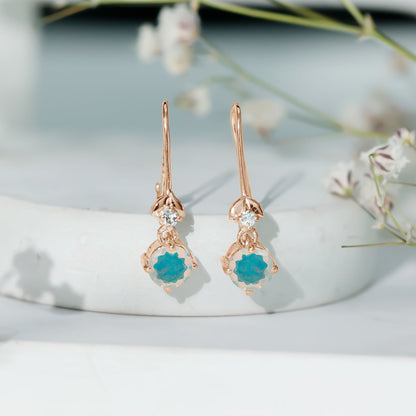 Round Ethiopian Opal and Diamond Drop Earrings with Fish Hook