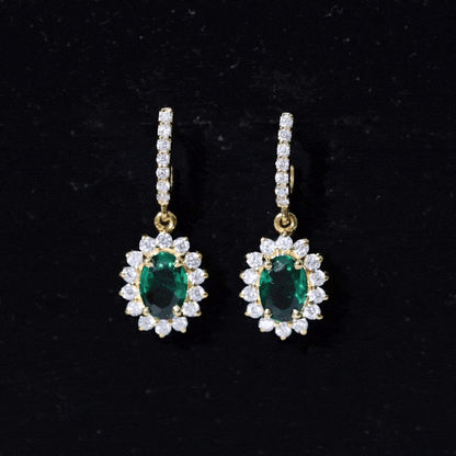 1.7 Carat Oval Shape Lab Grown Emerald Drop Earrings with Diamond