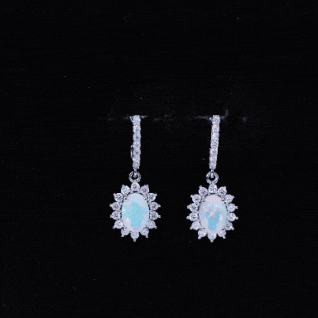 Certified 1.8 Carat Oval Ethiopian Opal Drop Earrings with Certificate