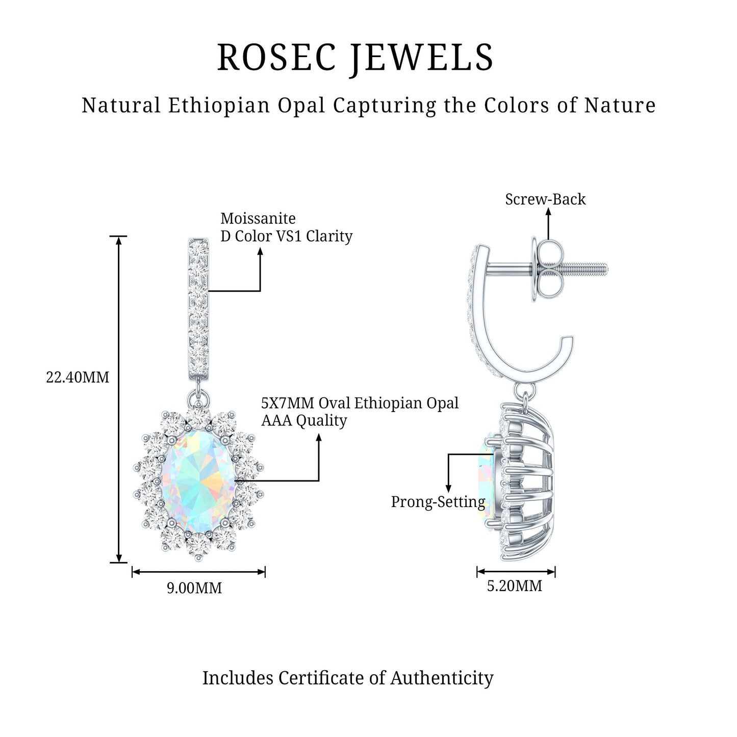 Certified 1.8 Carat Oval Ethiopian Opal Drop Earrings with Certificate