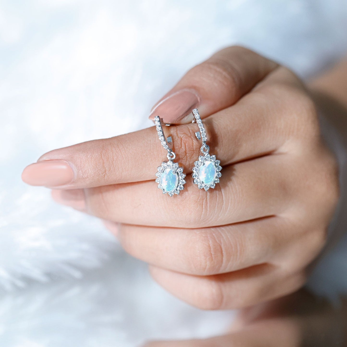 Certified 1.8 Carat Oval Ethiopian Opal Drop Earrings with Certificate