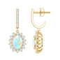 Genuine Ethiopian Opal and Moissanite Hoop Drop Earrings