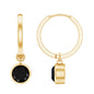 Natural Black Spinel Drop Hoop Earrings