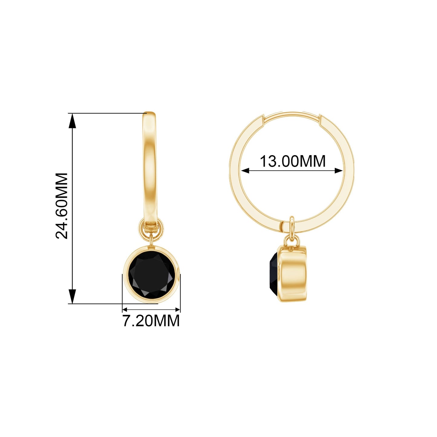 Natural Black Spinel Drop Hoop Earrings