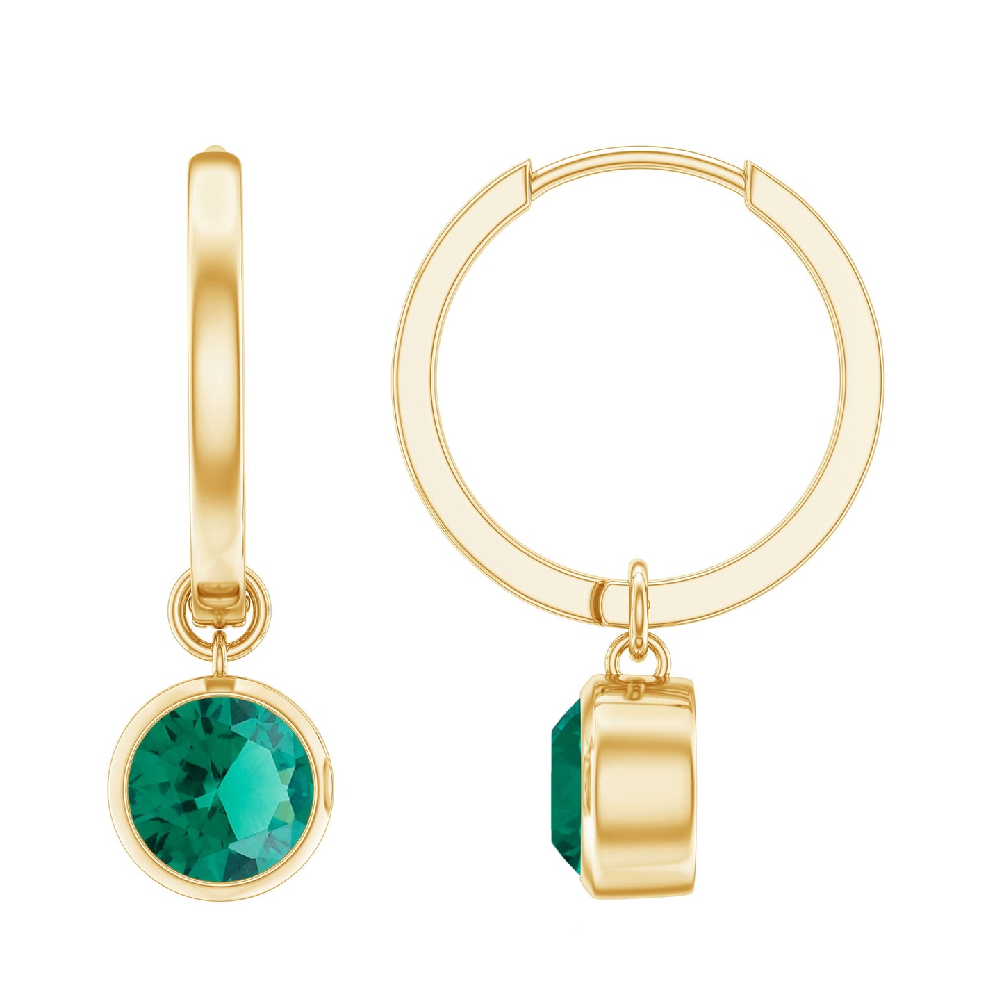 1.6 Carat Bezel Set Lab Grown Emerald Hinged Hoop Earrings