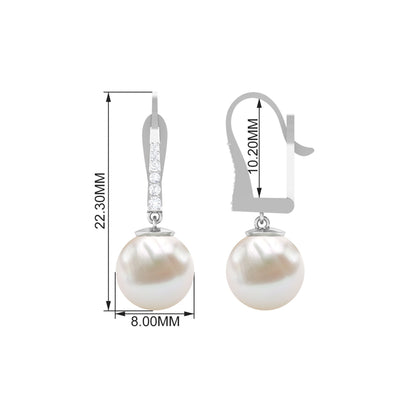 Simple Freshwater Pearl and Diamond Drop Earrings with Lever Back