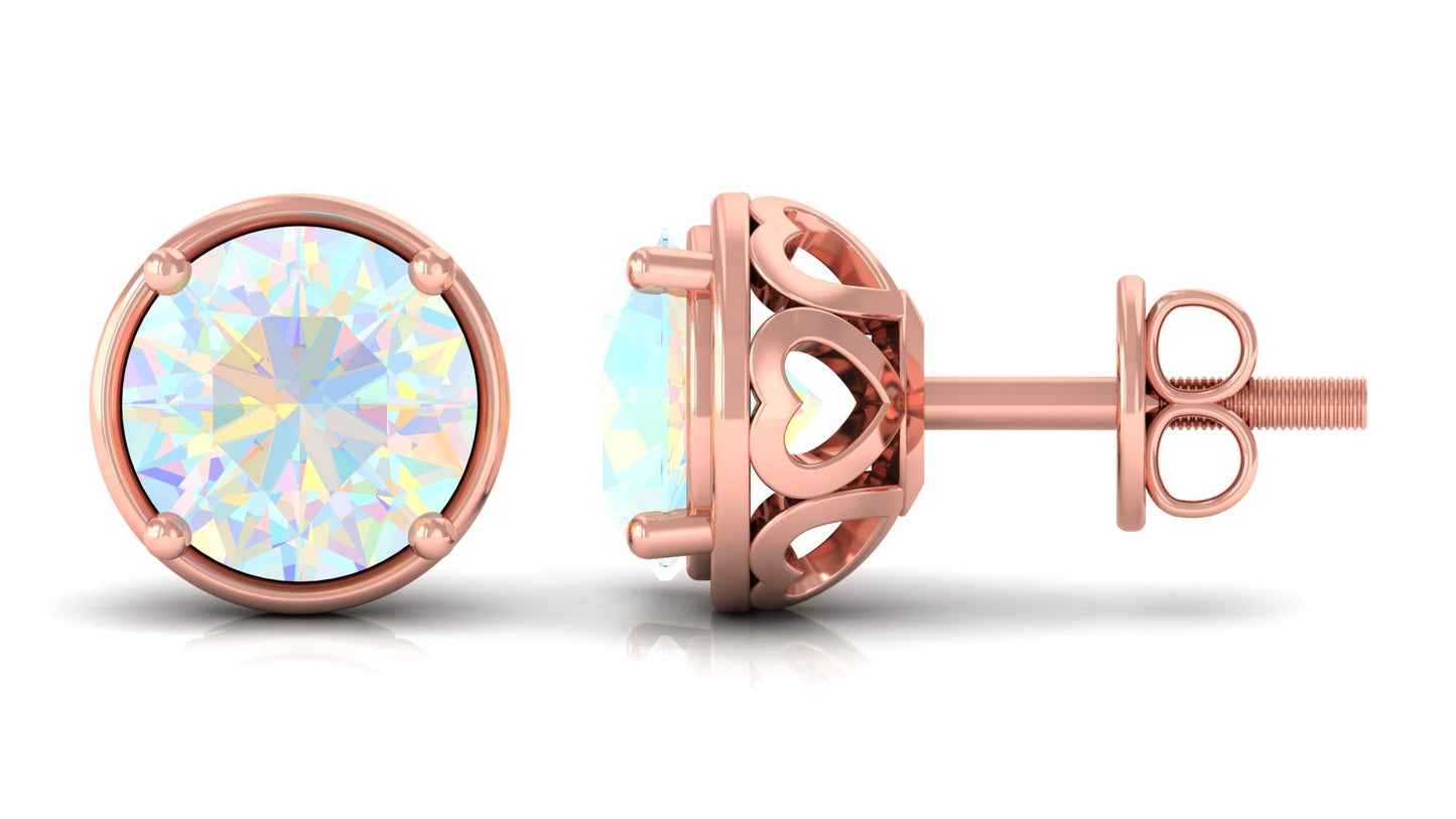 Ethiopian Opal Solitaire Stud Earrings with Screw Back