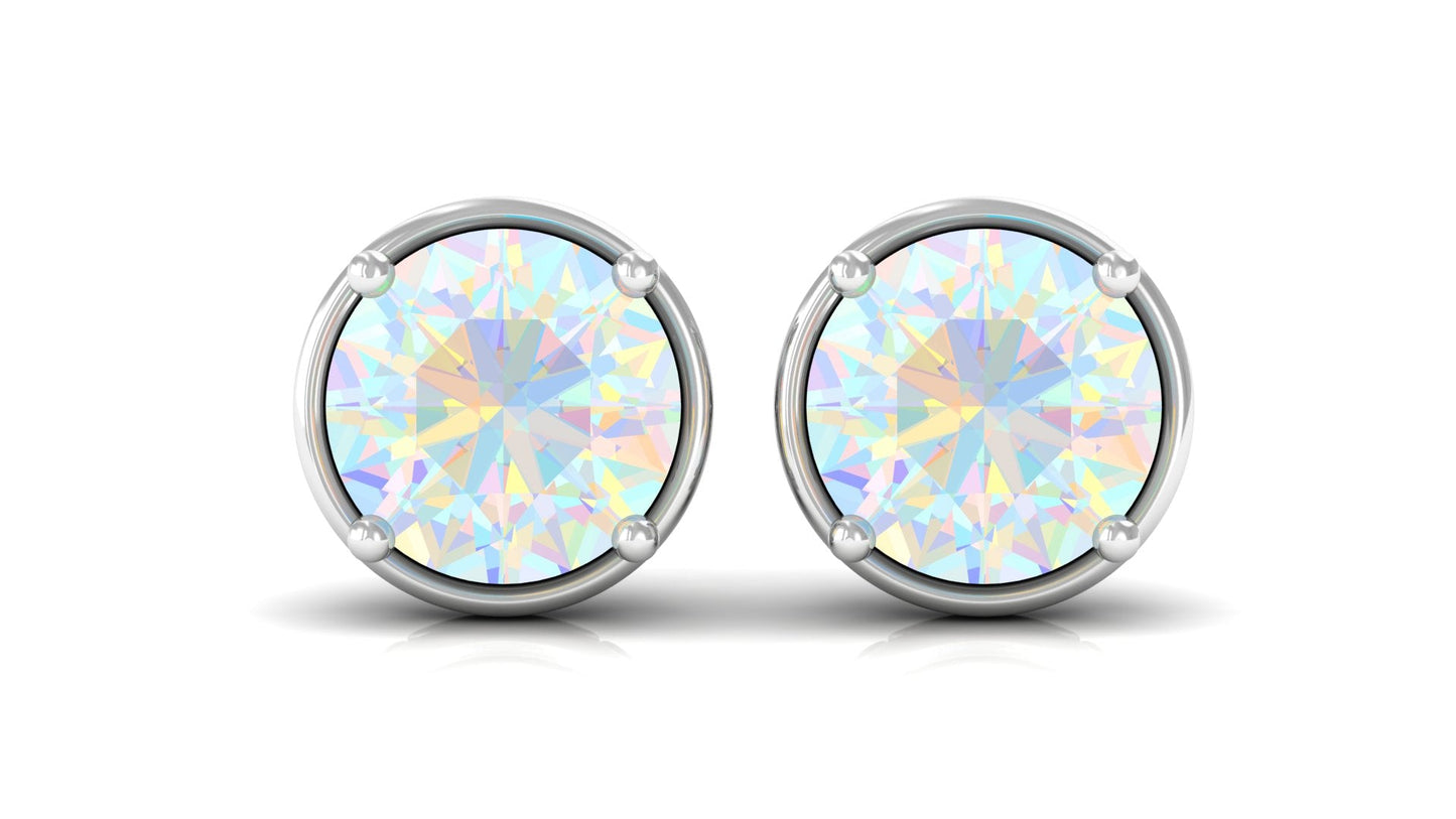 Ethiopian Opal Solitaire Stud Earrings with Screw Back