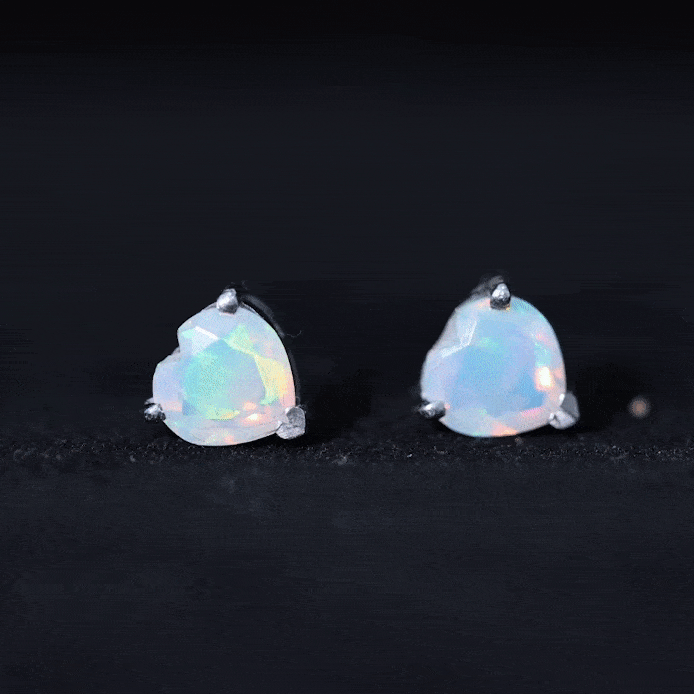 1.5 Carat Heart Shape Real Ethiopian Opal Stud Earrings