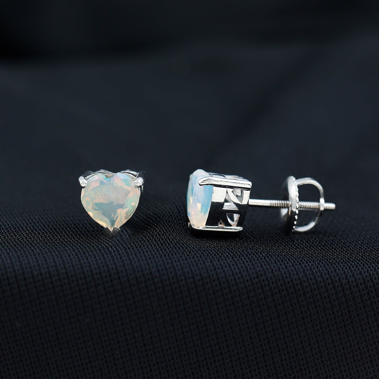 1.5 Carat Heart Shape Real Ethiopian Opal Stud Earrings