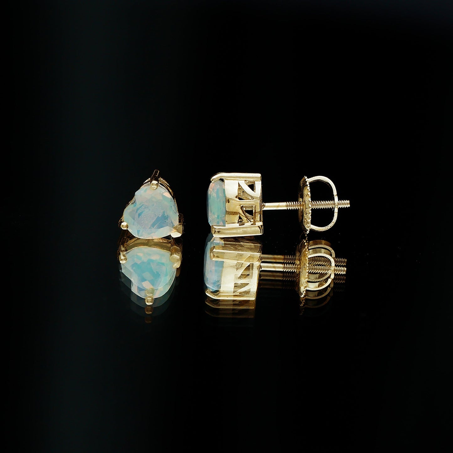 1.5 Carat Heart Shape Real Ethiopian Opal Stud Earrings