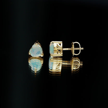 1.5 Carat Heart Shape Real Ethiopian Opal Stud Earrings