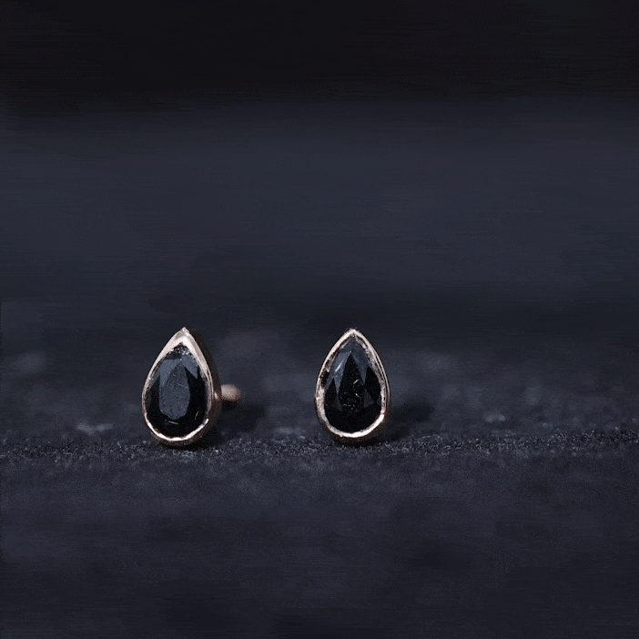 Genuine Black Onyx Teardrop Stud Earrings in Bezel Set