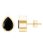 Genuine Black Onyx Teardrop Stud Earrings in Bezel Set