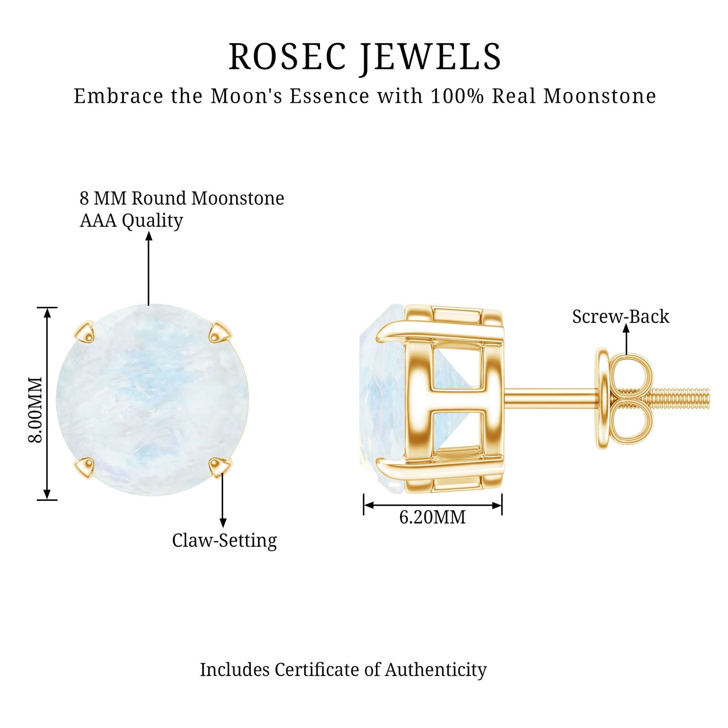 Claw Set Solitaire Moonstone Stud Earrings