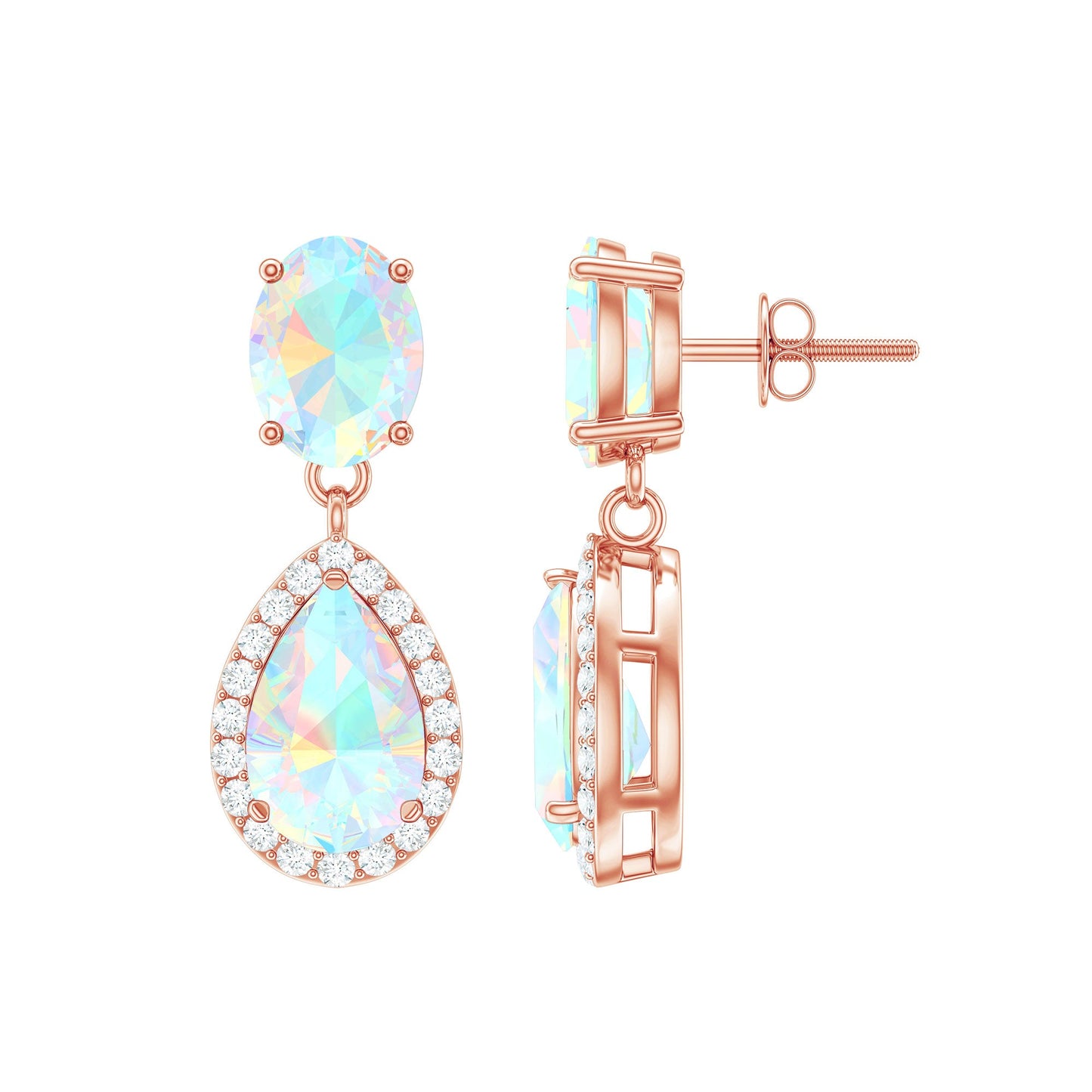 Genuine 1.8 Carat Ethiopian Opal Drop Dangle Earrings with Diamond Halo