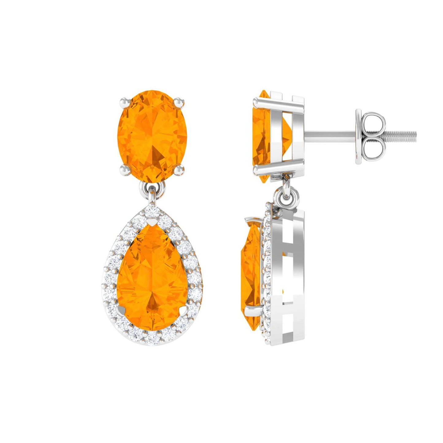 1.3 Carat Classic Fire Opal Dangle Earrings with Diamond