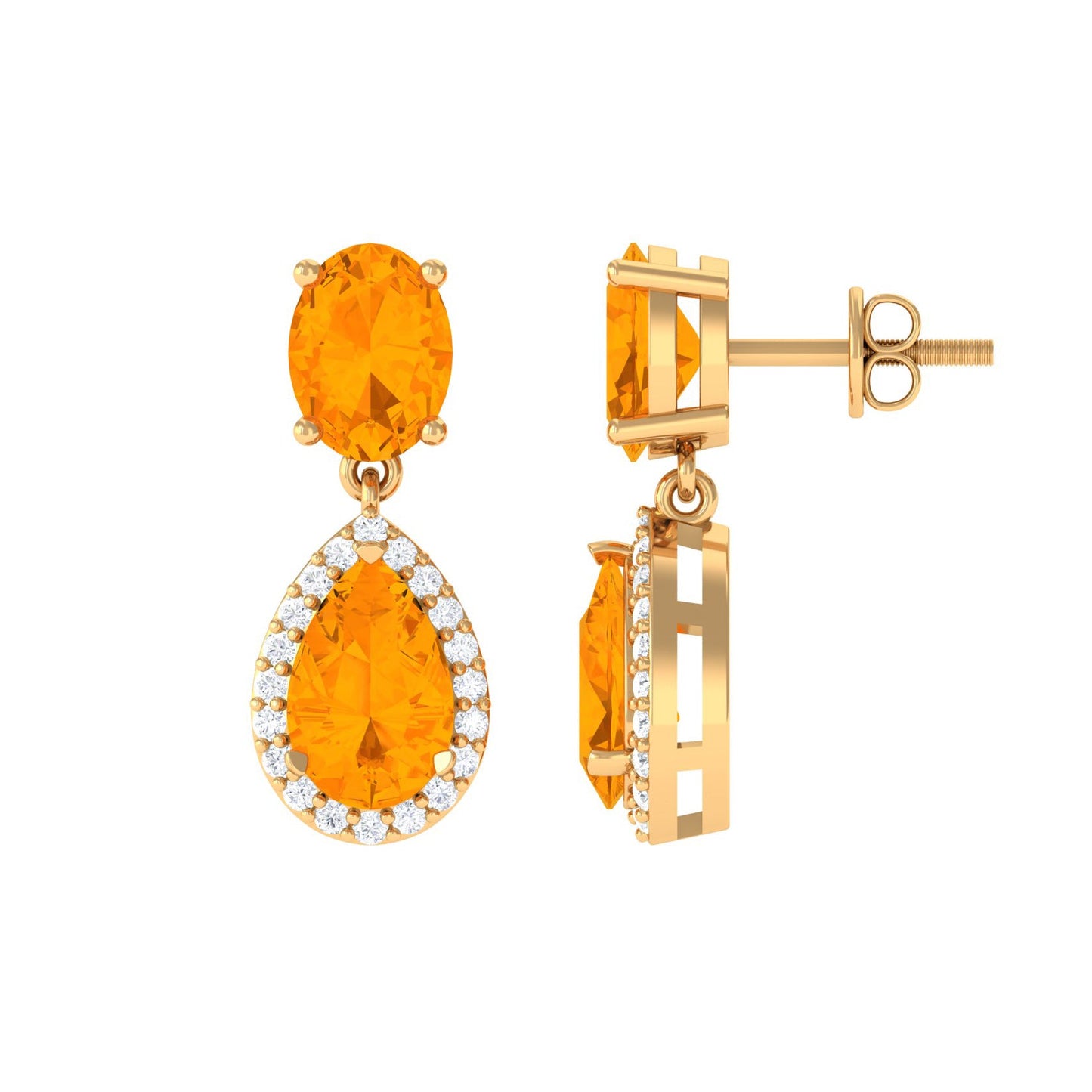 1.3 Carat Classic Fire Opal Dangle Earrings with Diamond