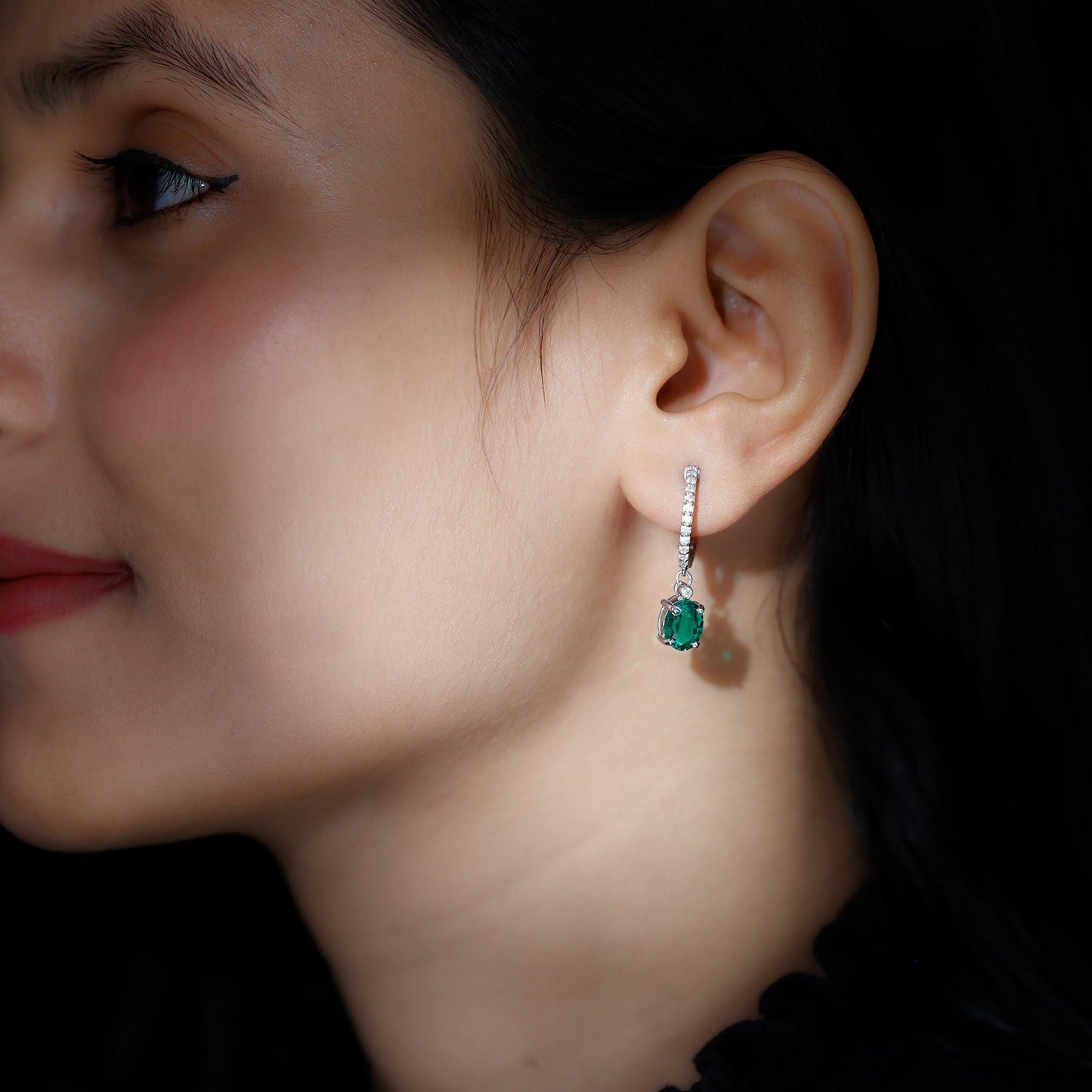 2.5 Carat Oval Cut Lab Grown Emerald and Diamond Hoop Earrings