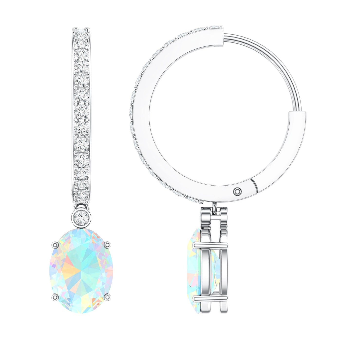 Oval Ethiopian Opal Drop Earrings with Moissanite Hoop