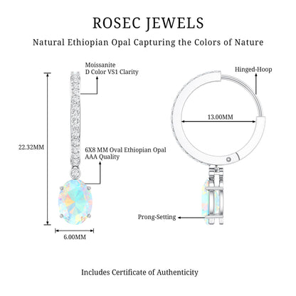 Oval Ethiopian Opal Drop Earrings with Moissanite Hoop