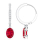 Oval Cut Lab Created Ruby Hoop Drop Earrings with Diamonds