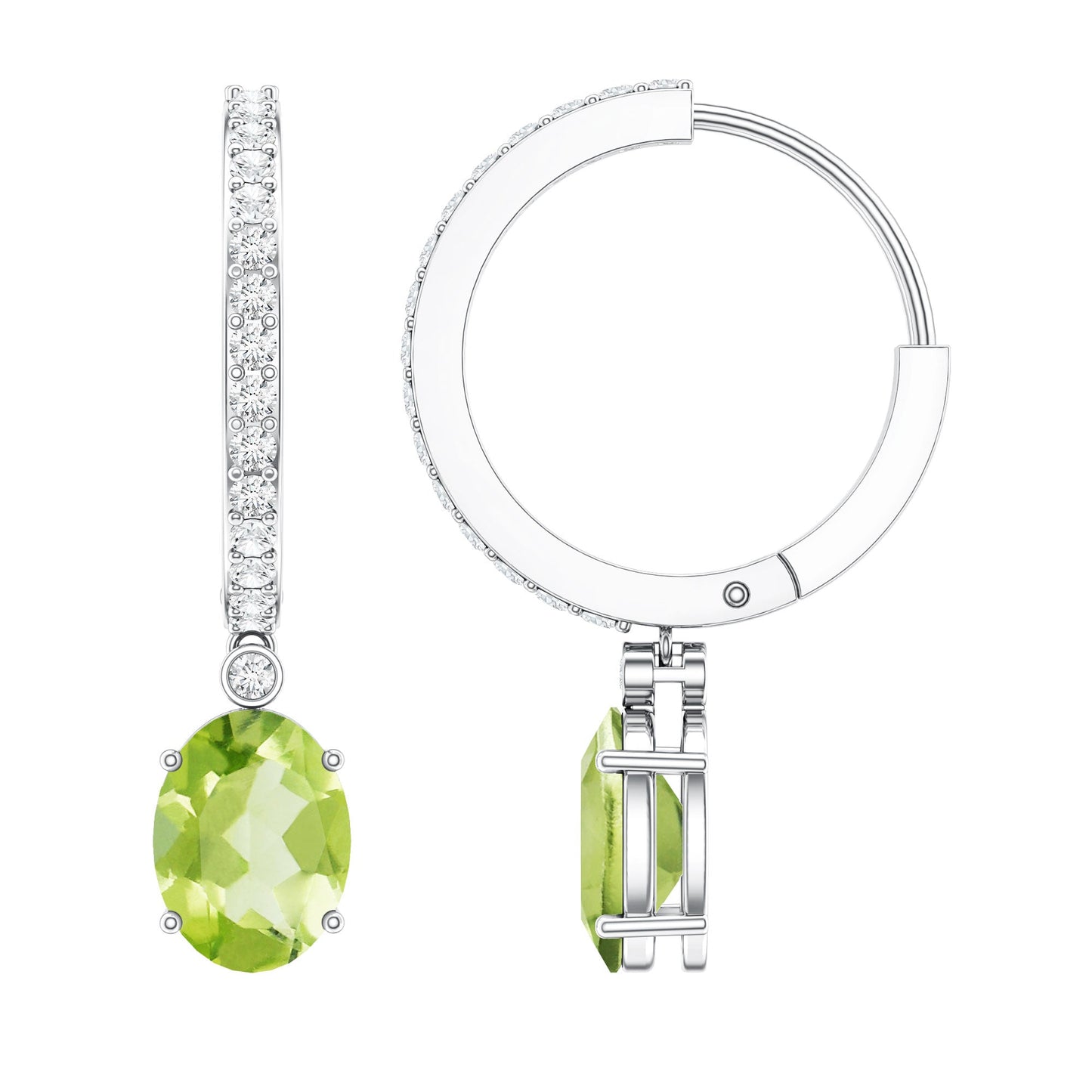 Natural 2.2 Carat Peridot Drop Hoop Earrings with Diamond