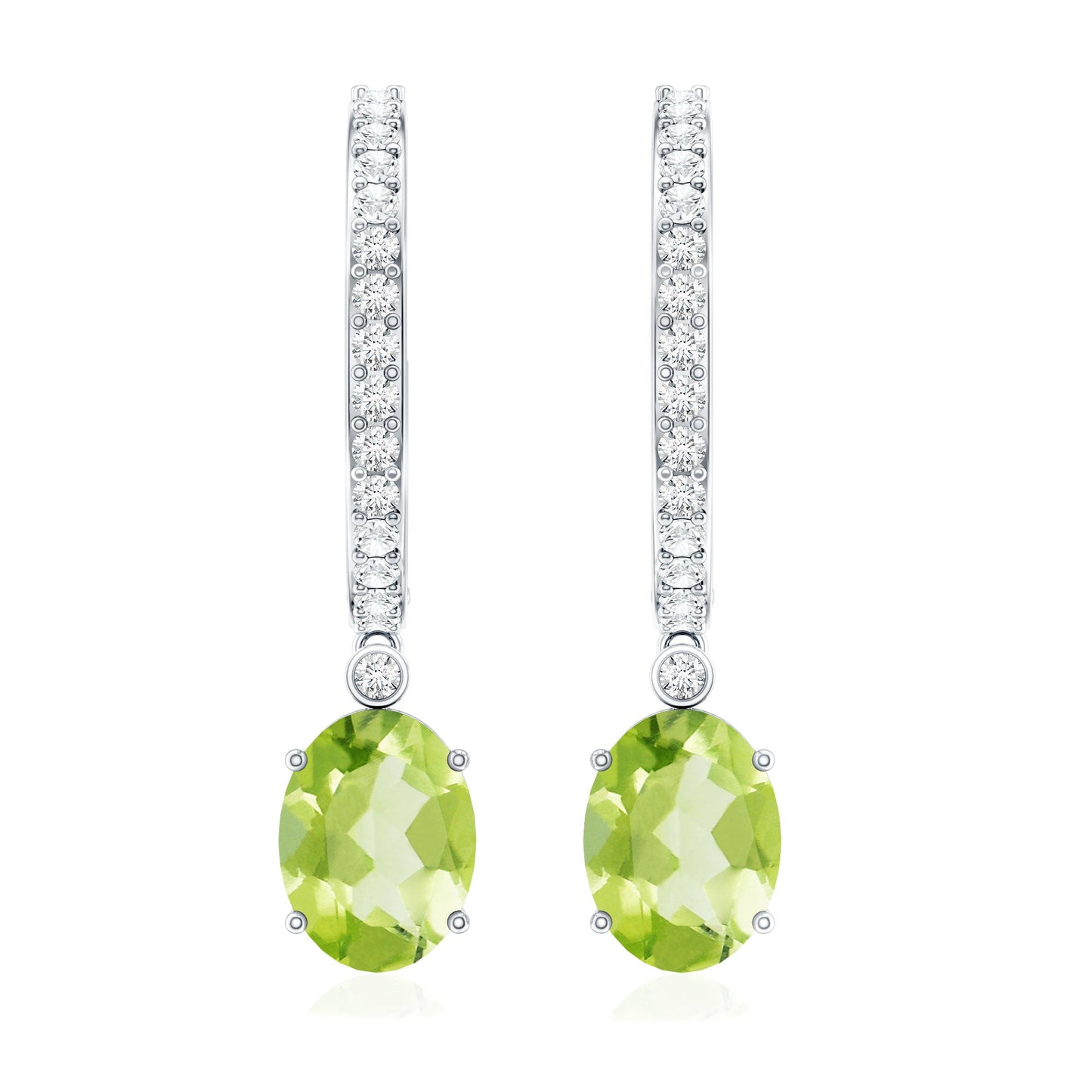 Natural 2.2 Carat Peridot Drop Hoop Earrings with Diamond