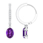 Real 2.2 Carat Oval Amethyst Diamond Hoop Earrings With Diamonds