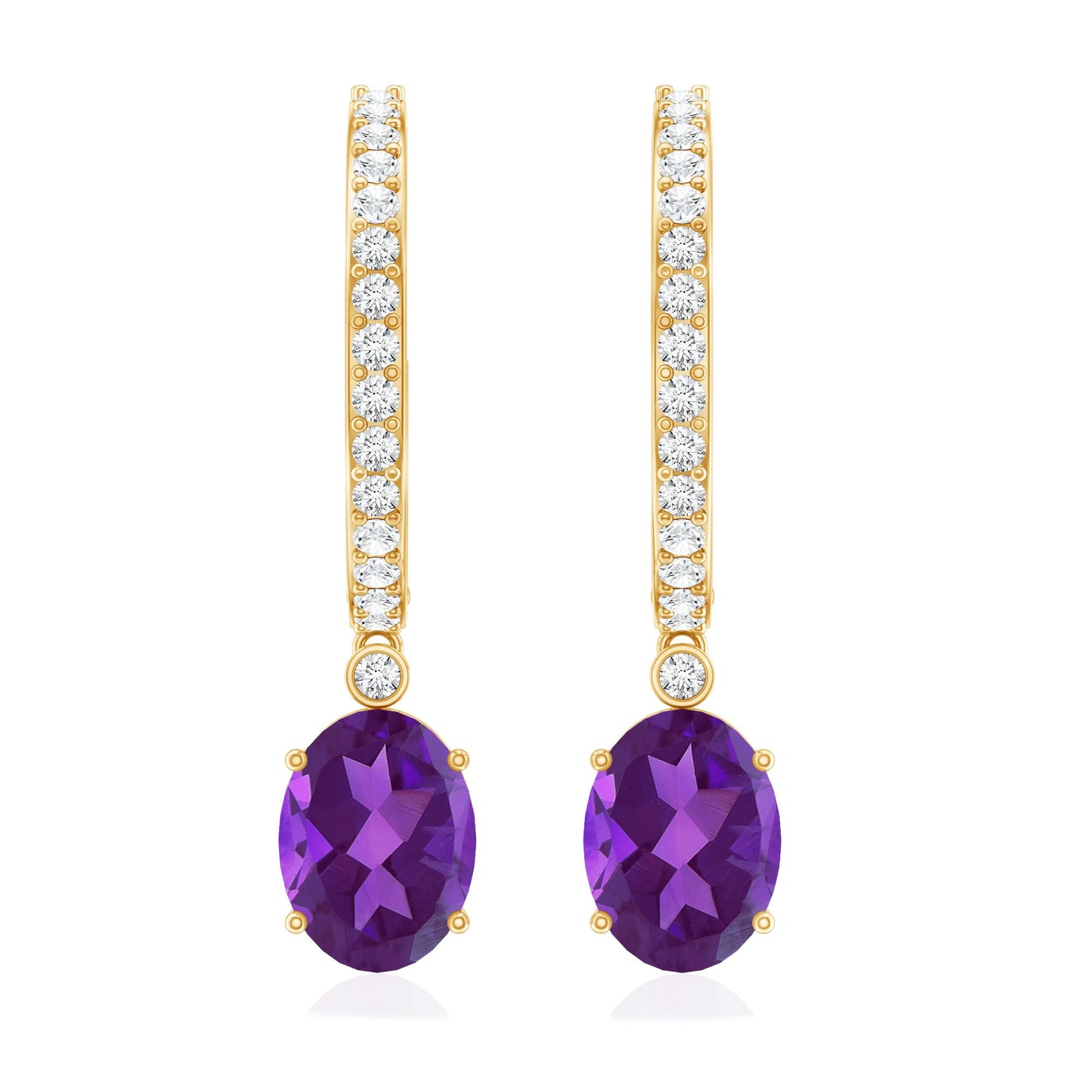 Real 2.2 Carat Oval Amethyst Diamond Hoop Earrings With Diamonds