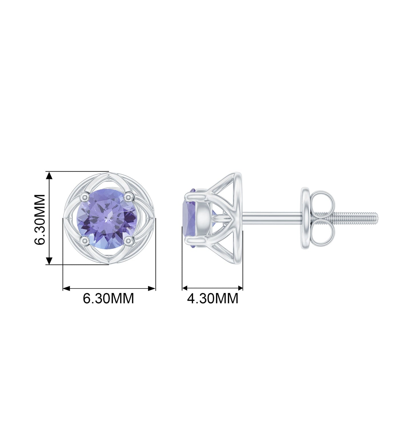 Round Tanzanite Solitaire Flower Stud Earrings