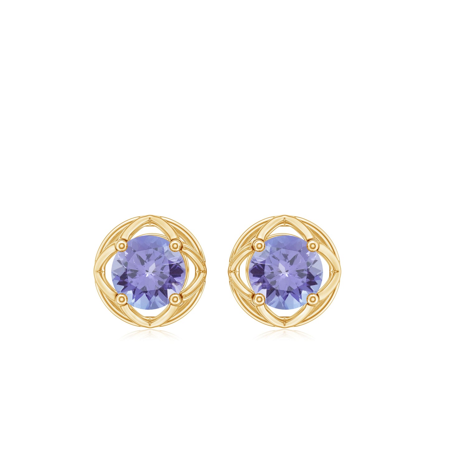Round Tanzanite Solitaire Flower Stud Earrings