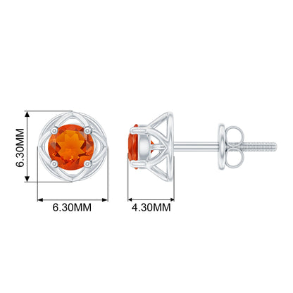 Simple Solitaire Fire Opal Flower Stud Earrings