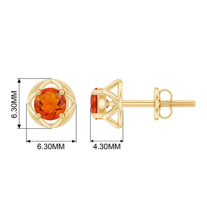 Simple Solitaire Fire Opal Flower Stud Earrings
