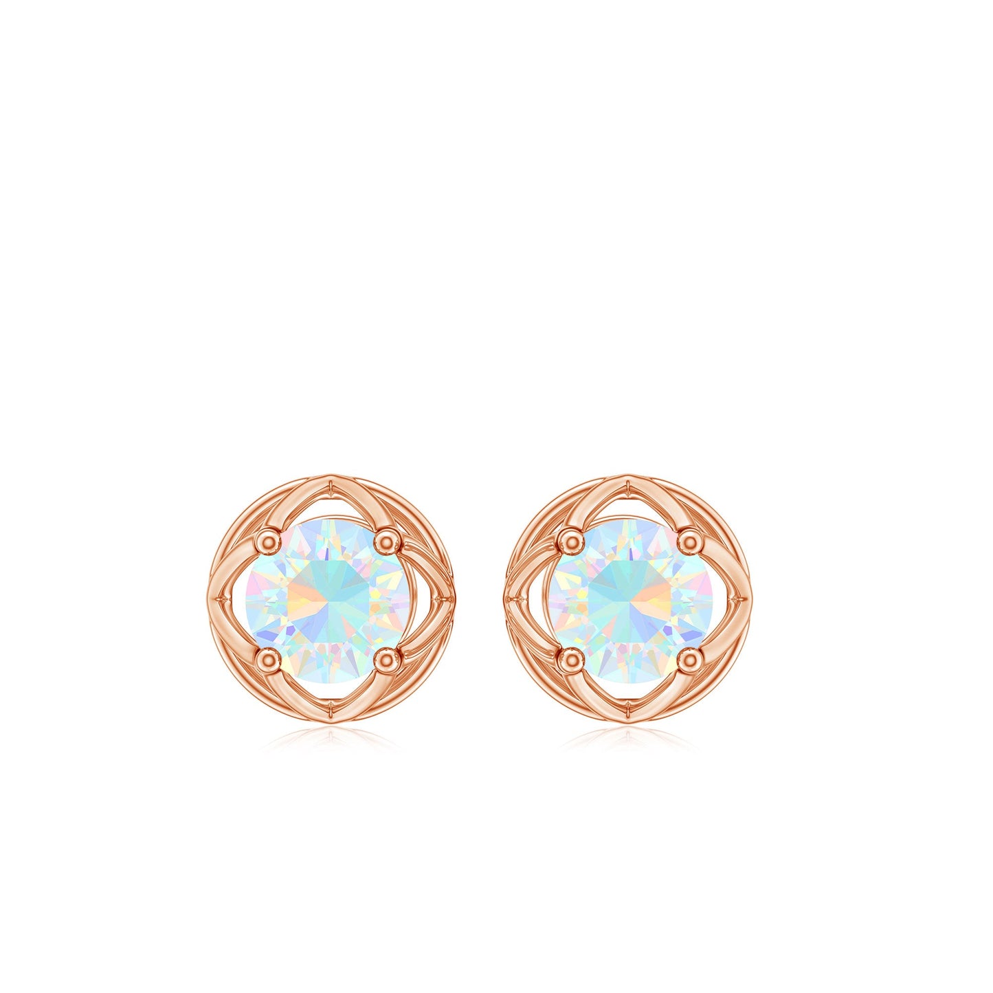 Simple Ethiopian Opal Solitaire Flower Stud Earrings