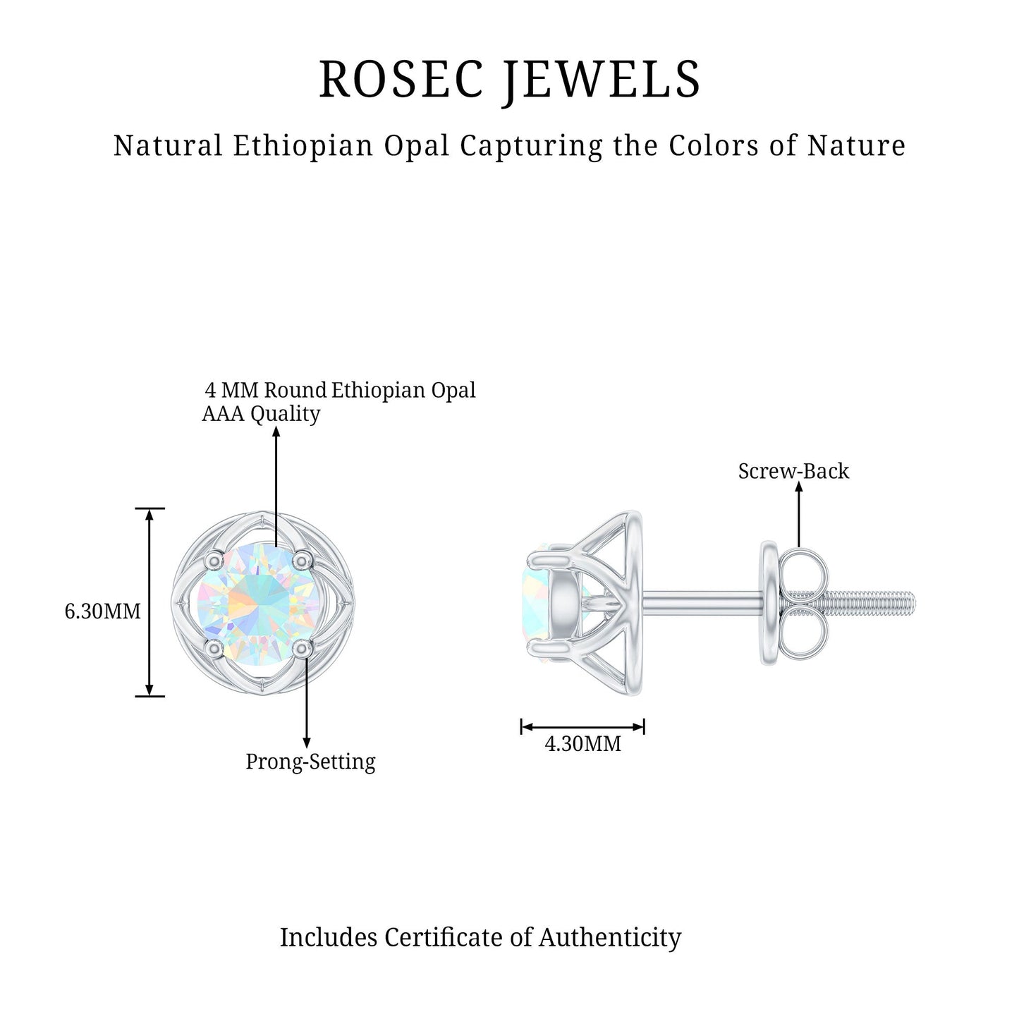 Simple Ethiopian Opal Solitaire Flower Stud Earrings
