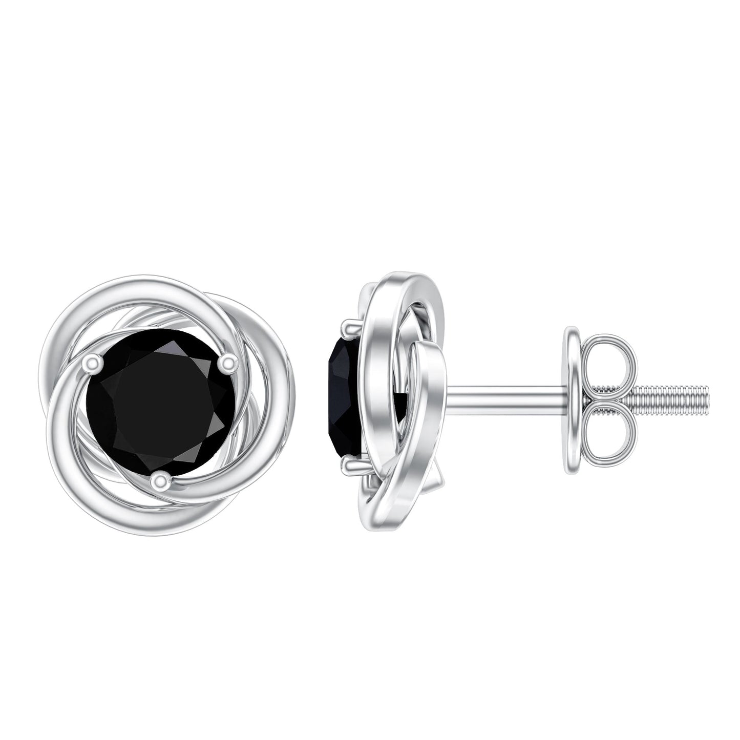0.9 Carat Black Spinel Swirl Stud Earrings with Screw Backs