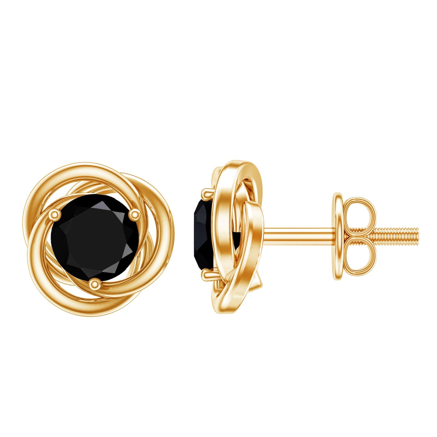 0.9 Carat Black Spinel Swirl Stud Earrings with Screw Backs