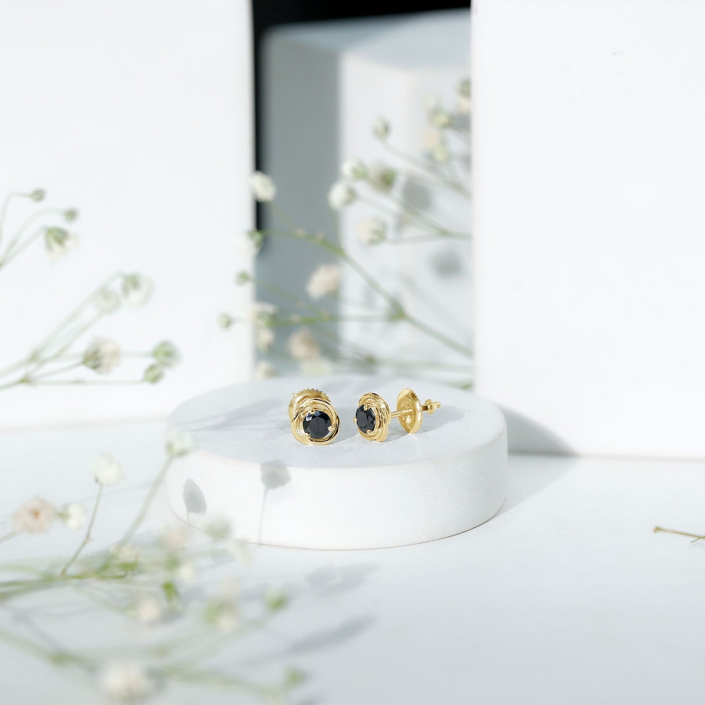 0.9 Carat Black Spinel Swirl Stud Earrings with Screw Backs