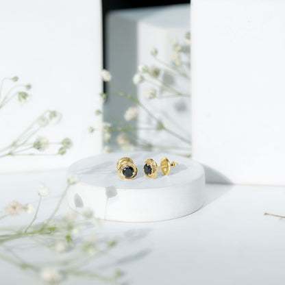 0.9 Carat Black Spinel Swirl Stud Earrings with Screw Backs