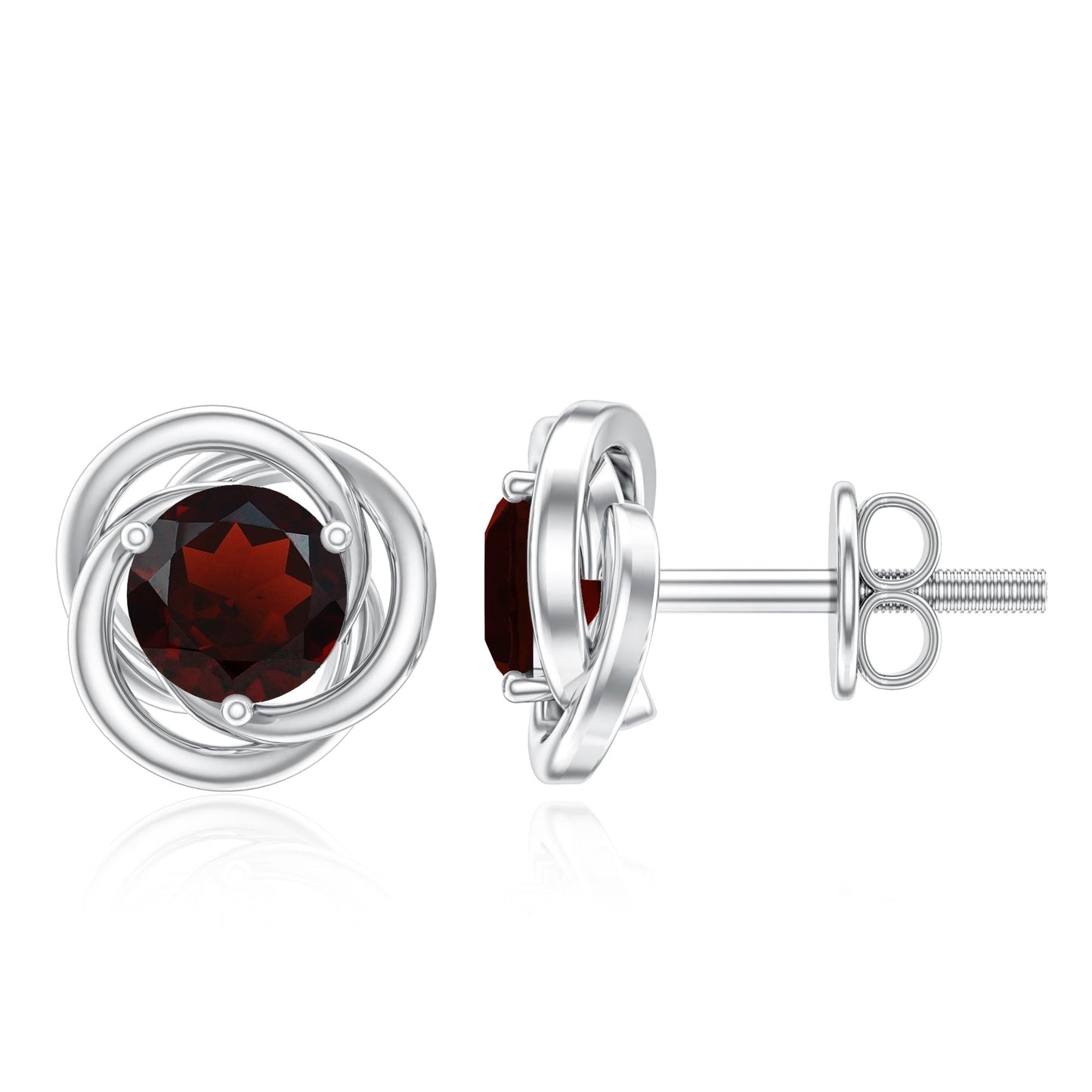 Solitaire 0.6 Carat Garnet Swirl Stud Earrings in 3 Prong Setting