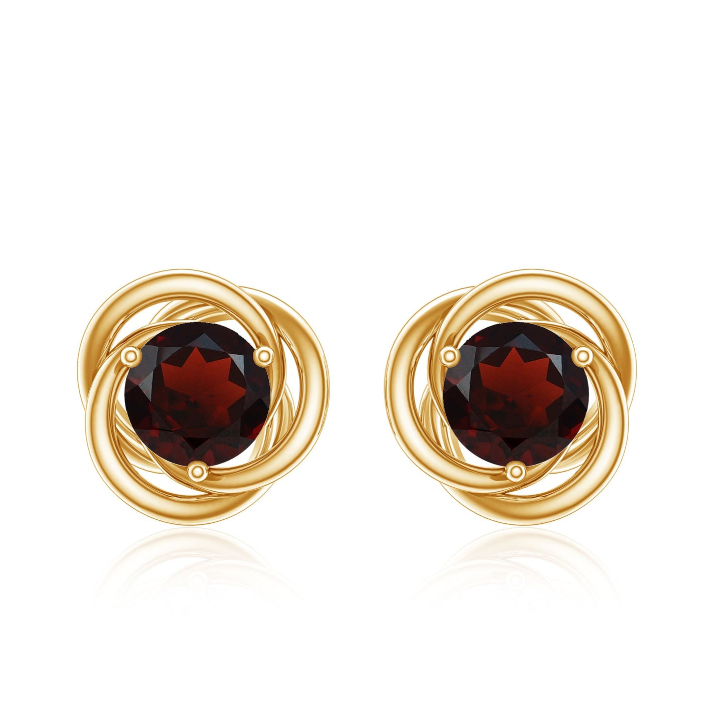 Solitaire 0.6 Carat Garnet Swirl Stud Earrings in 3 Prong Setting
