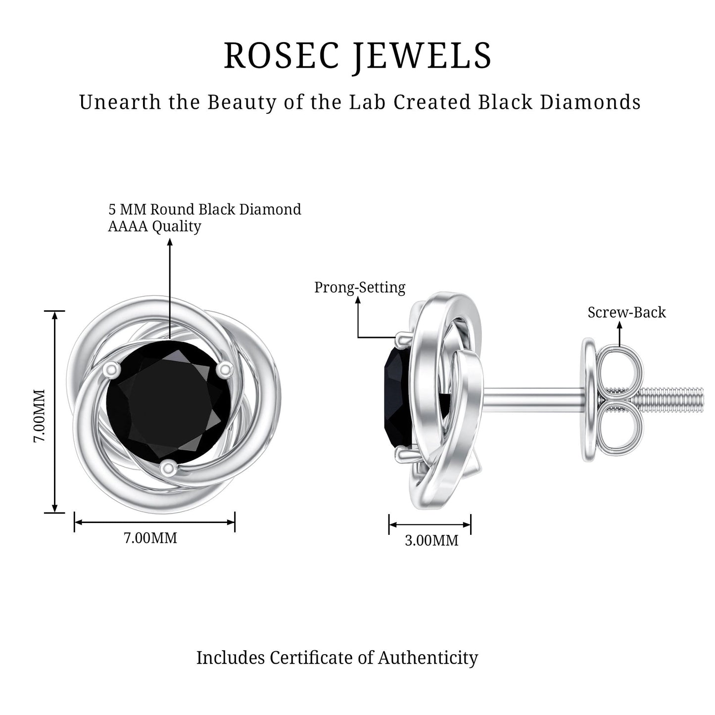 Solitaire Lab Created Black Diamond Swirl Stud Earrings