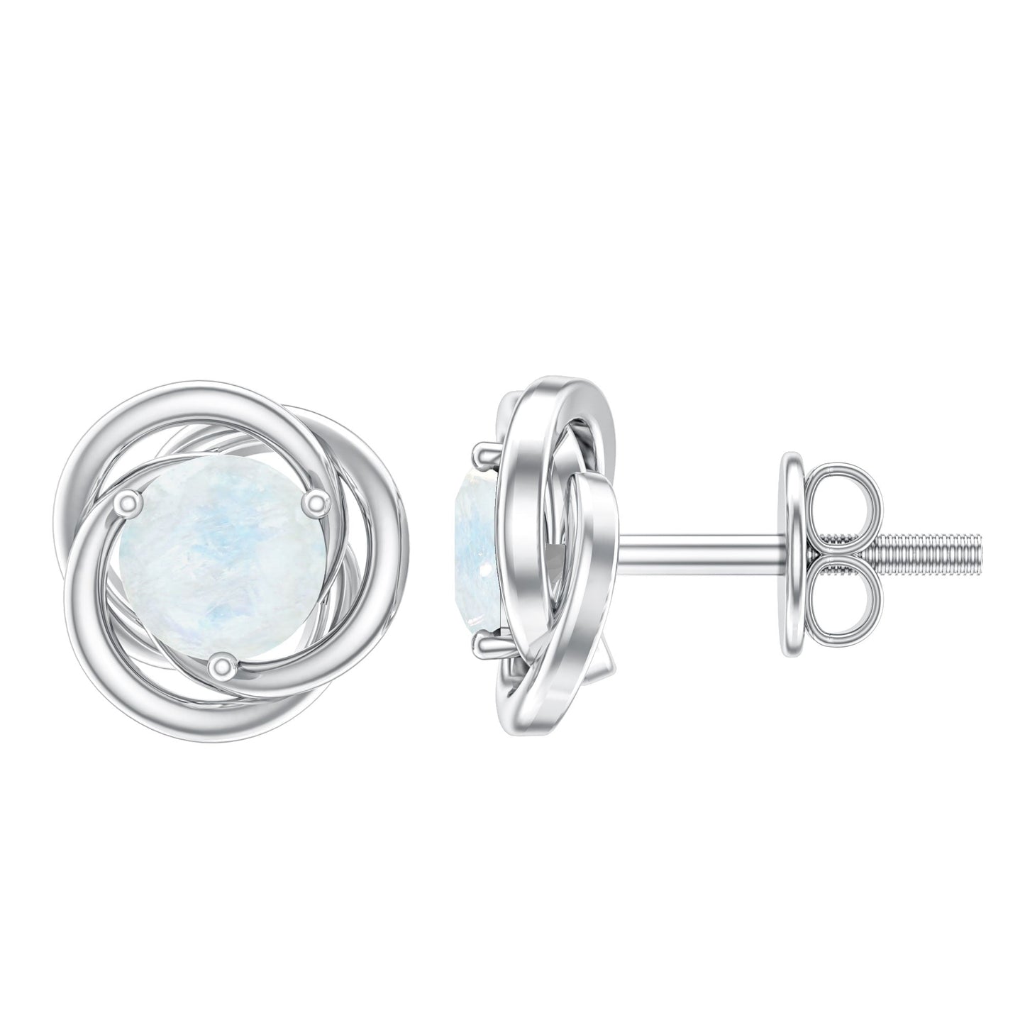 Solitaire Moonstone Swirl Stud Earrings with Certificate