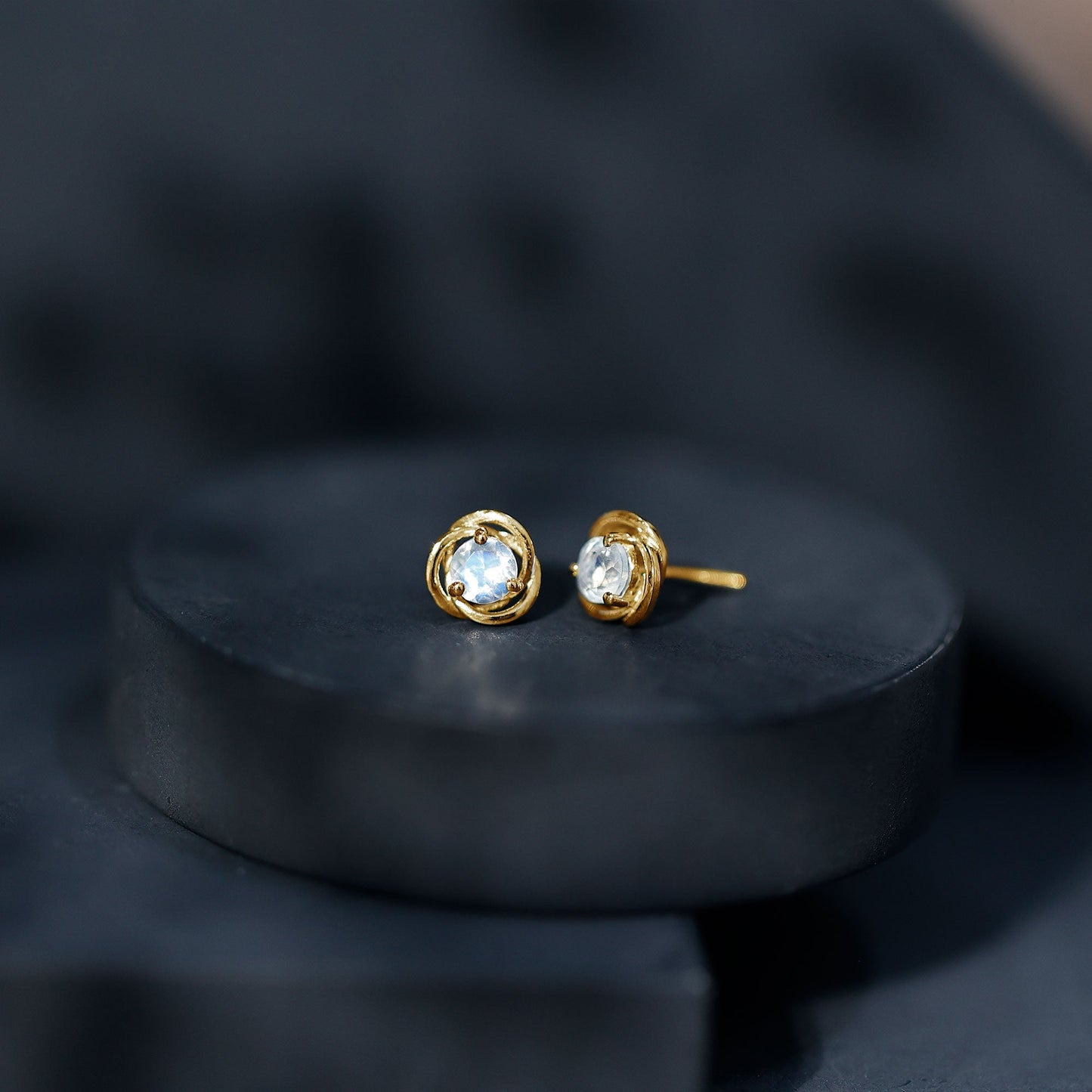 Solitaire Moonstone Swirl Stud Earrings with Certificate