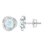 Round Cut Solitaire Ethiopian Opal Swirl Stud Earrings