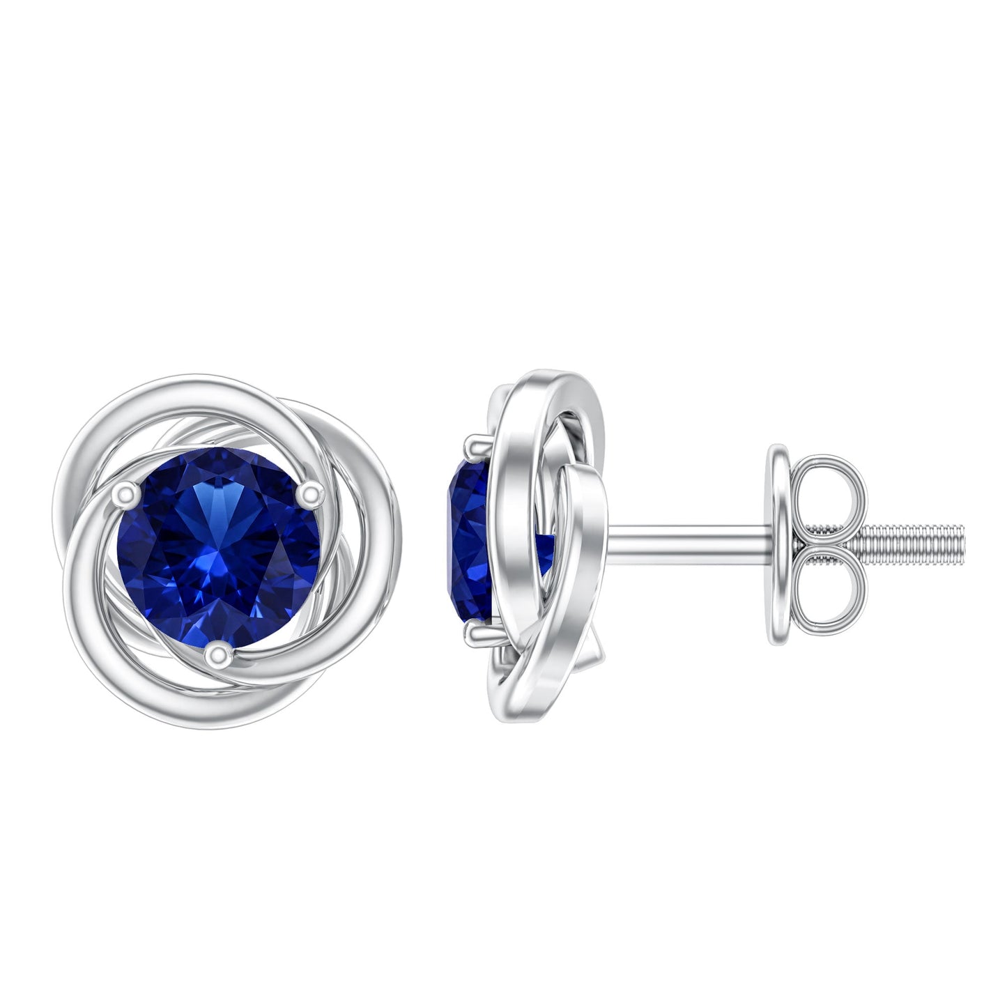 Created Blue Sapphire Solitaire Swirl Stud Earrings
