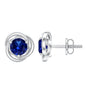 Created Blue Sapphire Solitaire Swirl Stud Earrings